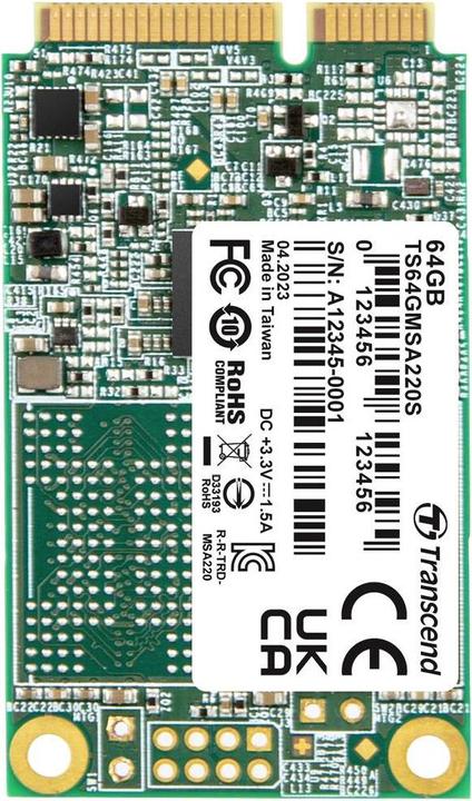 Actual product image Transcend SSD MSA220S mSATA 3D NAND, SATA3 (64 GB, mSATA)