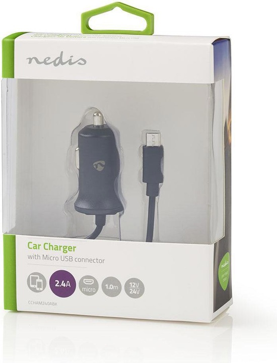 Produktbild Nedis CCHAM240ABK Kfz-Ladegerät 2,4 A Festkabel Micro-USB Schwarz