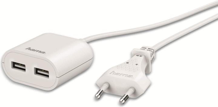 Produktbild Hama USB-Netzteil mit 1,9 m langem Kabel, 2,4 A, 2x USB-A, Weiss (12 W, 2 Ports)