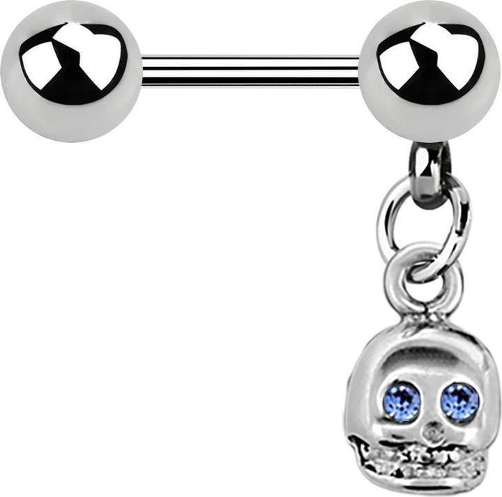 Actual product image Star Piercing Micro Barbell silber mit Kugel und Anhänger Totenkopf Kristall hellblau (without brass, Surgical steel 316L)