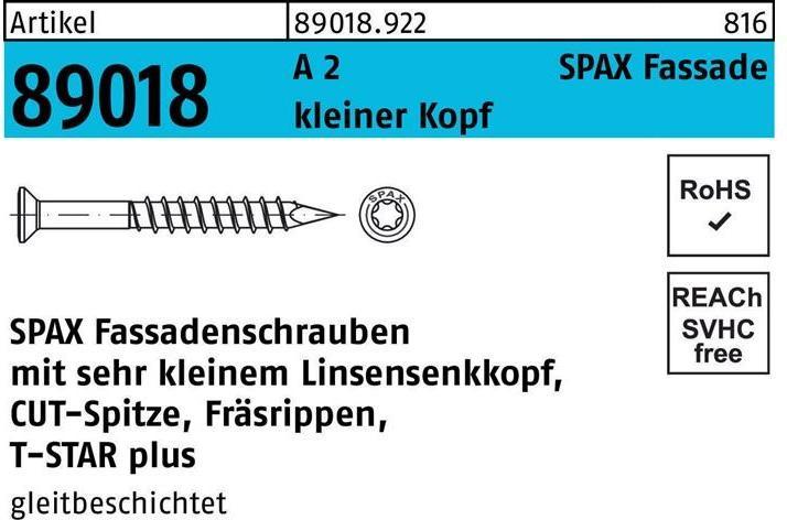Produktbild Spax A2 Linsensenkkopf Kleiner Kopf T-Star Plus T15 Teilgewinde Cut (100 Schrauben pro Stück)