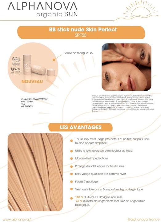 Image du produit Alphanova SUN Bio STICK SPF50+ NUDE très haute protectio (Spray solaire, SPF 50+, 15 g)