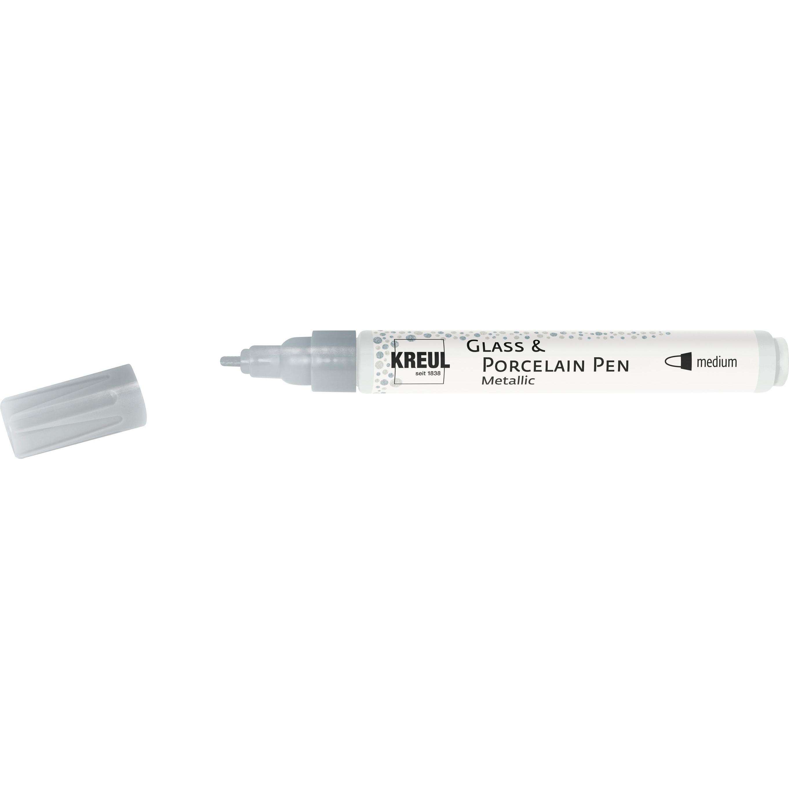 Kreul, Künstlerfarbe + Bastelfarbe, Glass & Porcelain Pen Metallic medium (Silber)