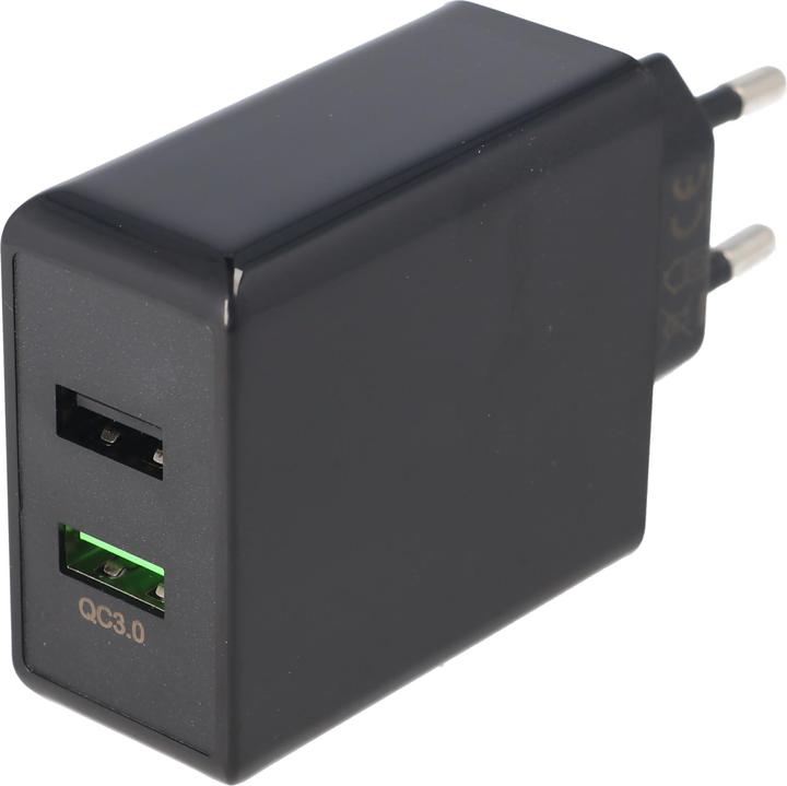Actual product image Goobay Dual USB fast charger USB QC3.0 28W black, charges up to 4x faster than standard chargers (28 W, 2 ports)