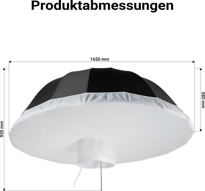 Produktbild Walimex pro Parabol Reflexschirm schwarz/weiss Ø165cm Diffusor Lichtformer Foto (Diffusorkugel, 165 cm)