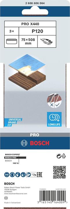 Image du produit Bosch Professional Zubehör PRO X440 bande abrasive, 75 x 508 mm, G120 (120)