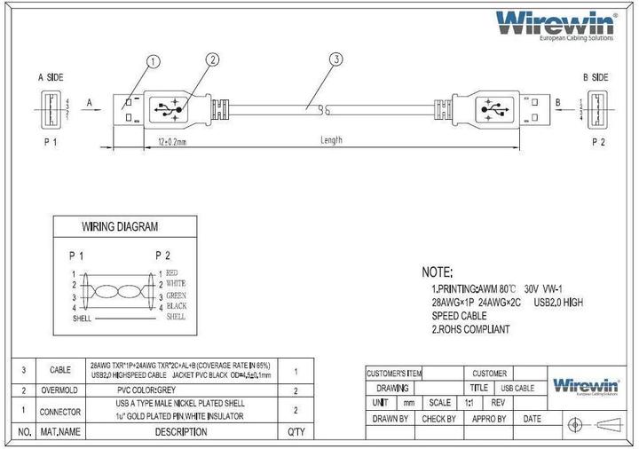 Image du produit Wirewin USB A 2.0 (2 m, USB 2.0)