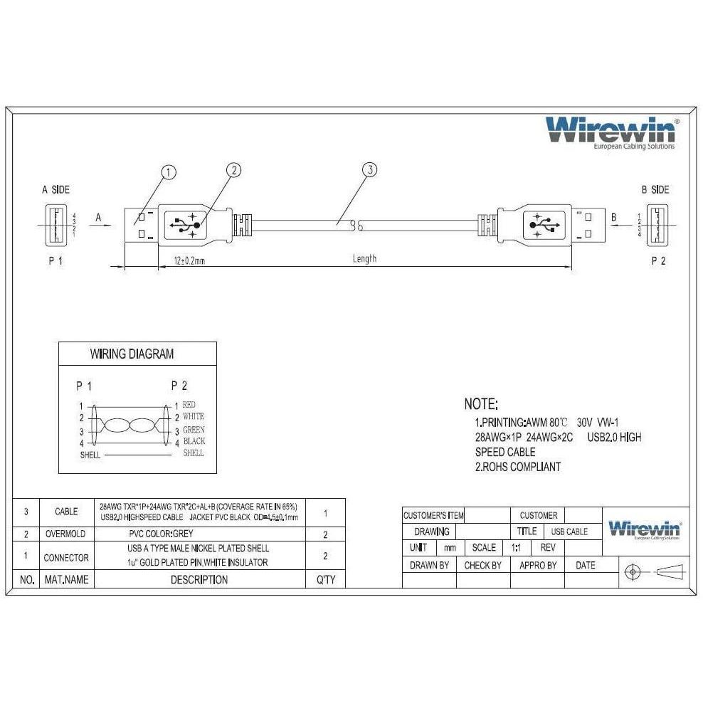 Thumbnail - Wirewin USB A 2.0 (2 m, USB 2.0), USB Kabel