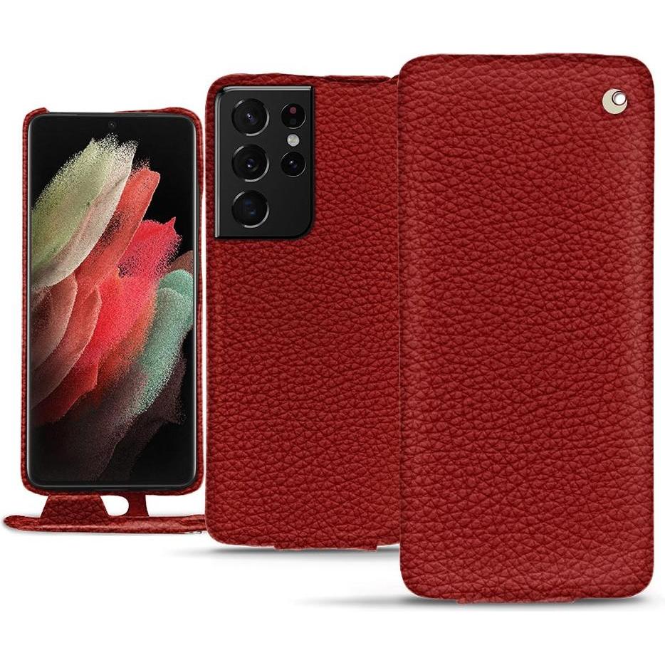 Noreve Lederschutzhülle vertikal (Samsung Galaxy S21 Ultra), Smartphone Hülle, Rot