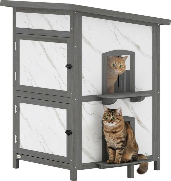 PawHut Katzenhaus Tannenholz, Aluminium Grau+Weiss (Katze)