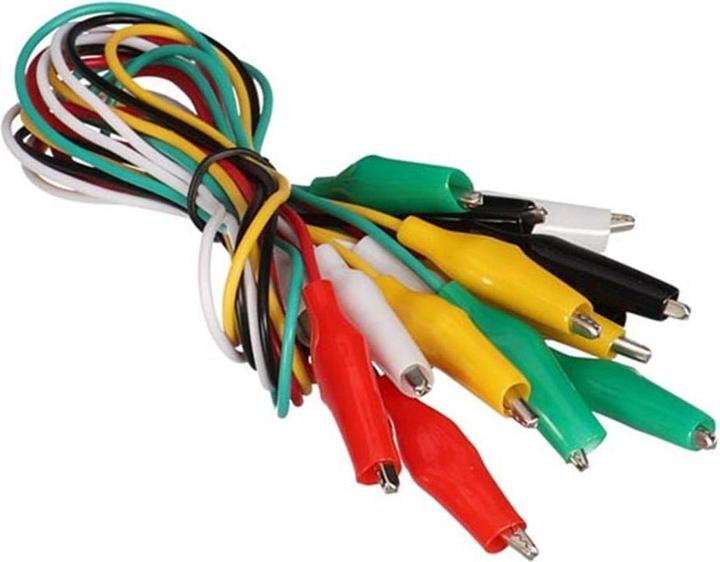 Velleman KABEL-SET - 10-tlg. - 50 cm - 5 FARBEN - MIT ISOLIERTEN ABGREIFKLEMMEN - 27 mm