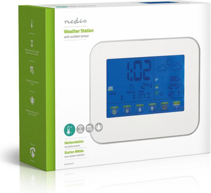 Actual product image Nedis Weather Station - Wireless Sensor - Alarm Clock - Weather Forecast Indoor and Outdoor - Slim and