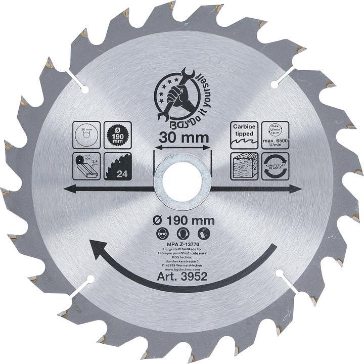 Productafbeelding BGS Hardmetalen cirkelzaagblad | Ø 190 x 30 x 2,5 mm | 24 tanden