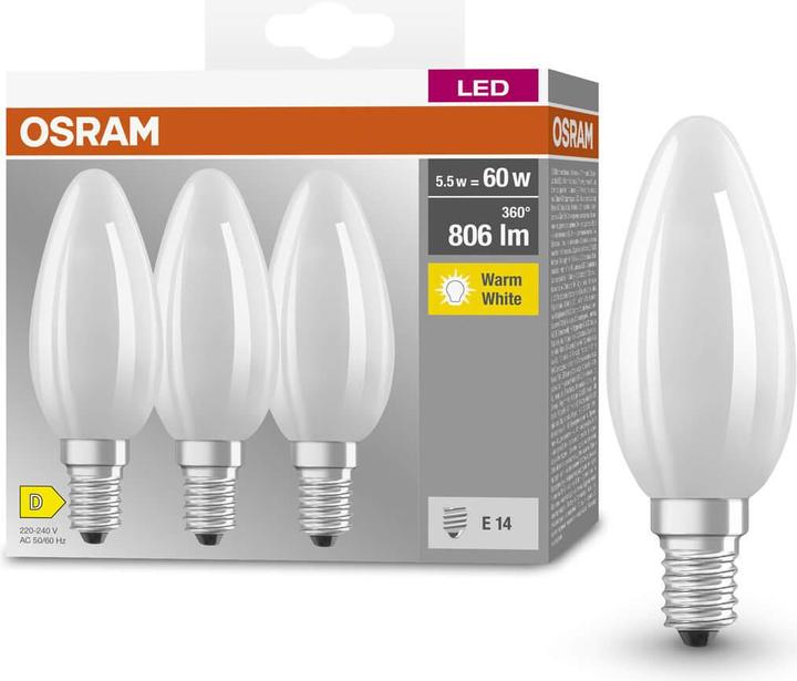 Produktbild Osram Kerze (E14, 5.50 W, 806 lm, 3 x, D)