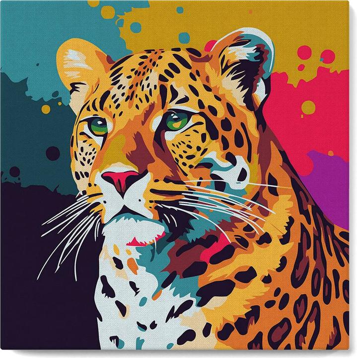 Figured'Art Mini Peinture par Numéros avec Cadre - Léopard abstrait Pop Art