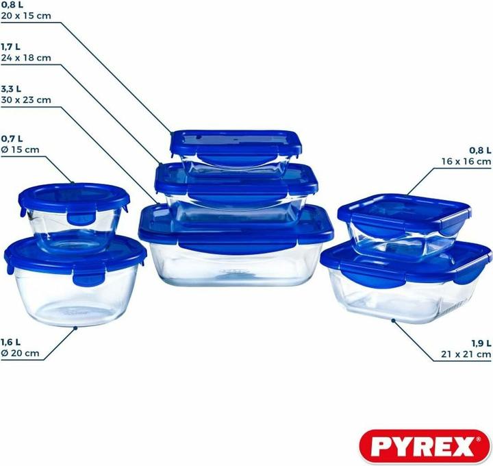 Actual product image Pyrex - Cook & Go Schaal Set van 7 Stuks - Borosilicaatglas - Transparant / Blauw