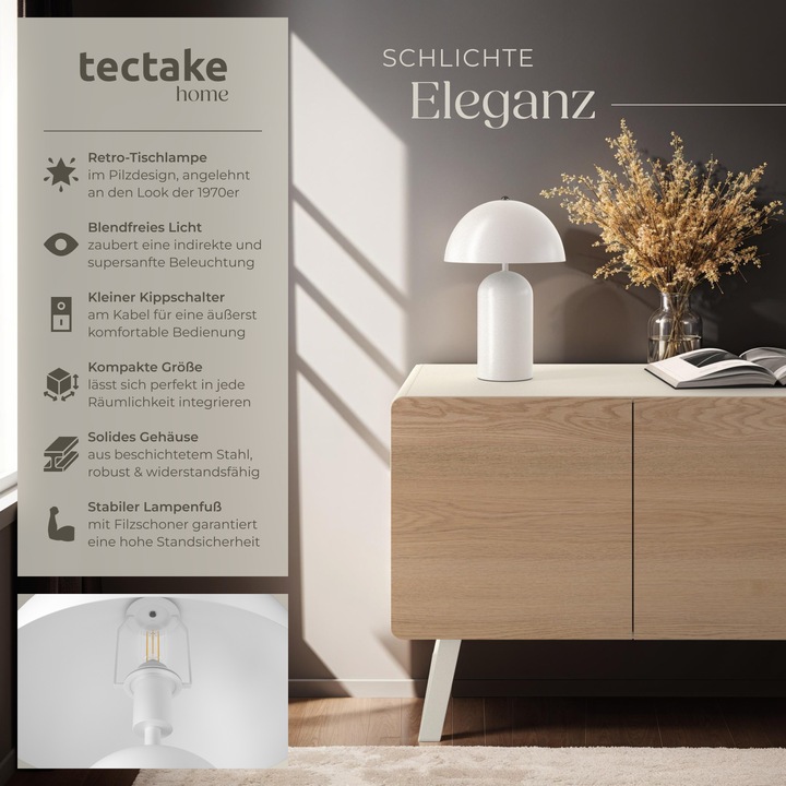 Produktbild tectake Kleine Retro-Tischlampe Altea, Pilzdesign, 40W (E14)
