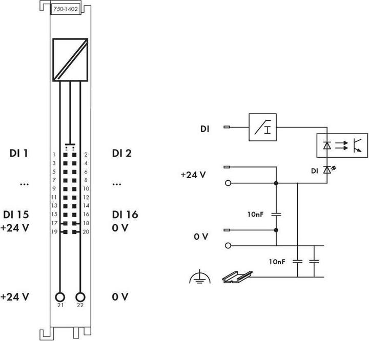 Actual product image Wago Digital I/O Module DC Series 750 18-31.2V 750-1402