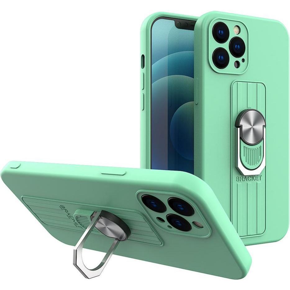 Hurtel Ring Case silicone case with finger grip and stand for iPhone 12 mini mint (Apple iPhone 12 mini), Smartphone Hül...