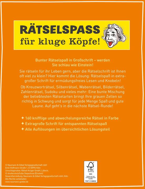 Image du produit Sei schlau wie Einstein! - Rätsel in Grossschrift (Allemand, 2022)