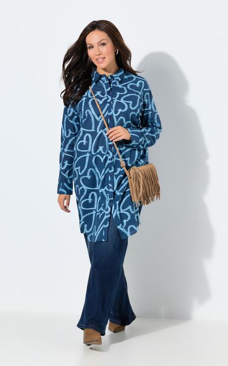 Immagine prodotto Ulla Popken Blusa dal taglio lungo con cuori, collo da camicia e maniche lunghe (62)