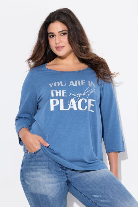 Produktbild Ulla Popken Shirt, Metallic-Schriftmotiv, A-Linie, Rundhals, 3/4-Arm (42, 44)