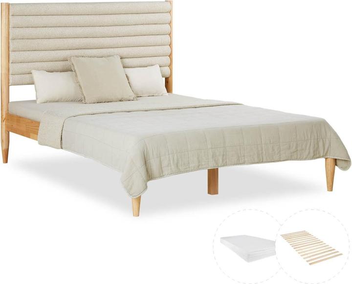 Homestyle4u Holzbett mit Lattenrost & Matratze (140 x 200 cm)