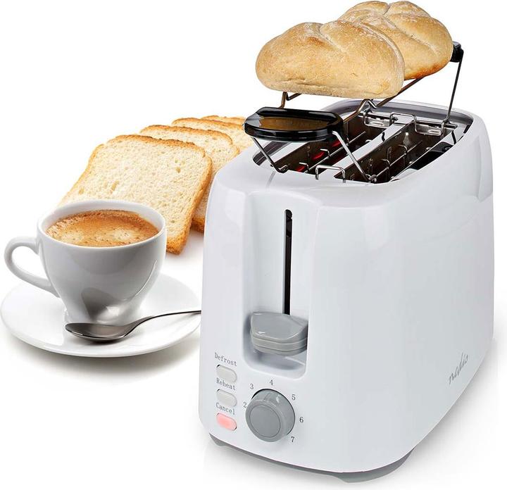 Actual product image Nedis Toaster 2 Slots Browning levels: 7 Defrost feature Bun rack White