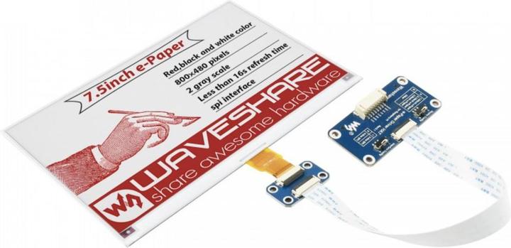 Image du produit WaveShare 800×480 7.5inch 3 couleurs E-Ink Display Raspberry Pi HAT