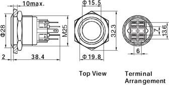 Actual product image Velleman Flat Stainless Steel Push Button Dpst 1No 1Nc Red Ring