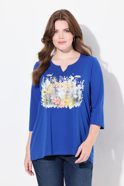 Immagine prodotto Ulla Popken Maglia dal taglio svasato con fiori, scollo a tunica e maniche a 3/4 (62)