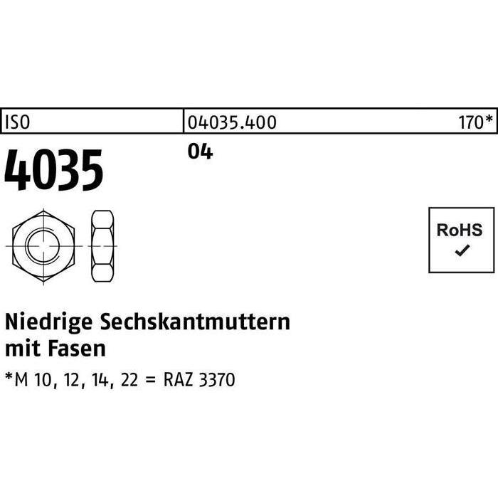Muttern + Unterlegscheiben, Sechskantmutter DIN 439 Form B BM 20 Automatenstahl (M20)