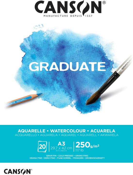 Actual product image Canson Drawing pad Graduate A3 400110375 20 sheets, watercolour, 250g (A3, Plain)