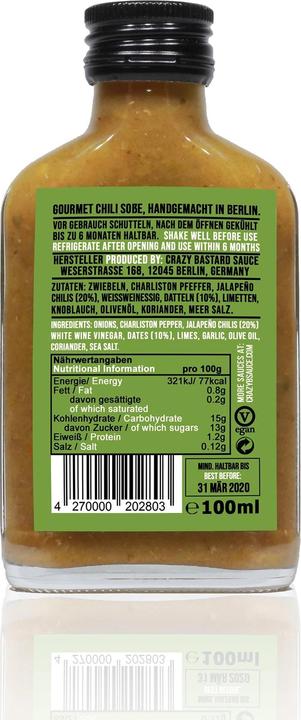 Actual product image Crazy Bastard Sauce Jalapeño sauce and date (250 g)
