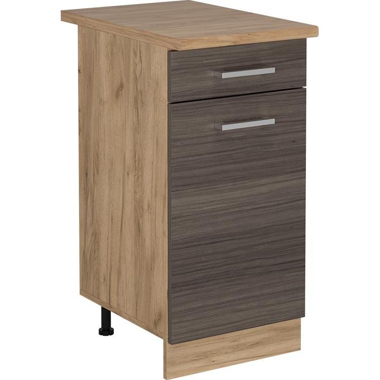 Vicco, Regal, Küchenunterschrank R-Line, Edelgrau/Goldkraft Eiche, 40 cm, AP Eiche