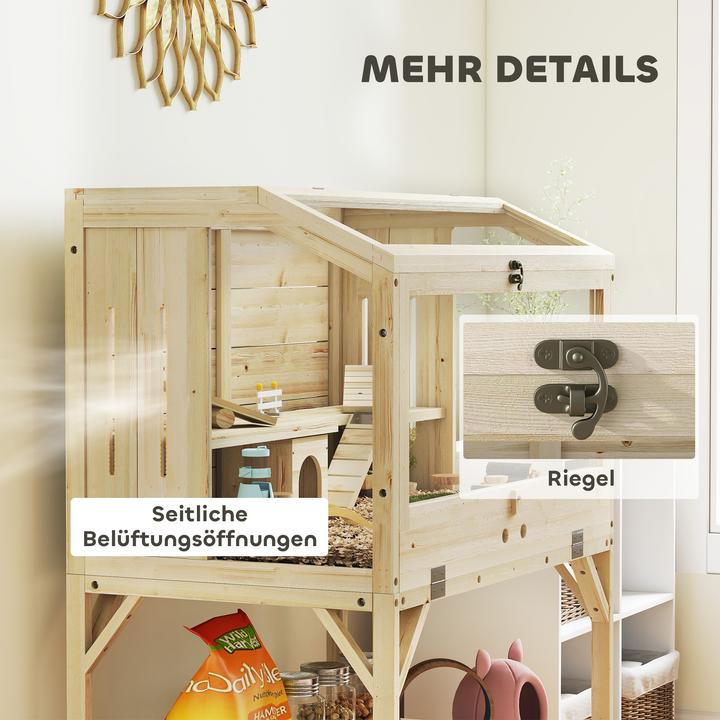 Image du produit PawHut Hamsterkäfig Tannenholz, Kunststoff Naturholz