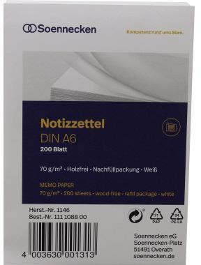Soennecken Zettelboxeinlage Papierformat: DIN A6 Grammatur: 70 g/m² (70 g/m², A6)