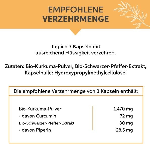 Valeurs nutritives et ingrédients Eltabia Gélules de pipérine de curcuma bio 100 (100 pièce(s), Capsules)