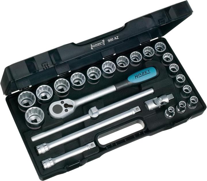 Produktbild HAZET Steckschlüssel Satz 900AZ ∙ Vierkant12,5 mm (1/2 Zoll) ∙ Aussen Doppel-Sechskant-Tractionsprof…