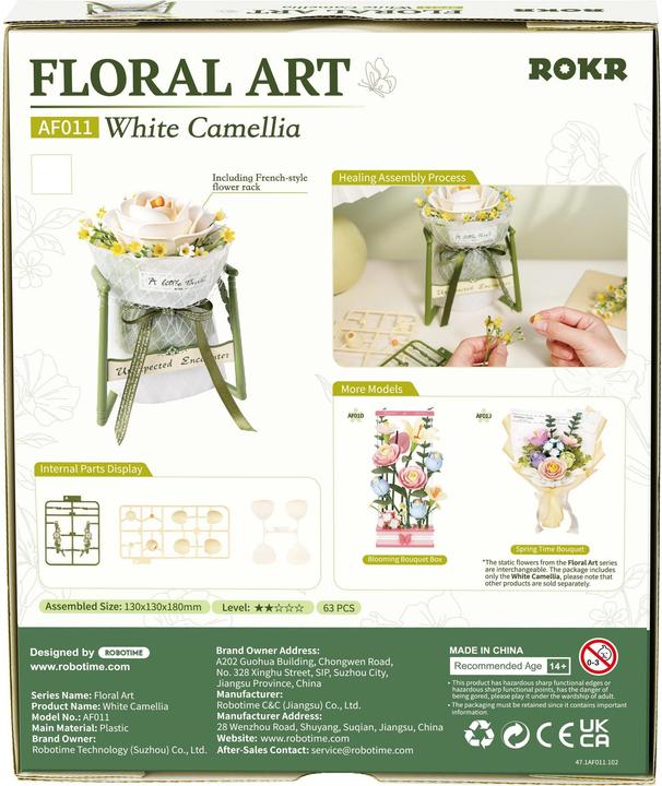 Actual product image Robotime Rokr Series AF011 Camellia 63pcs Age 14+