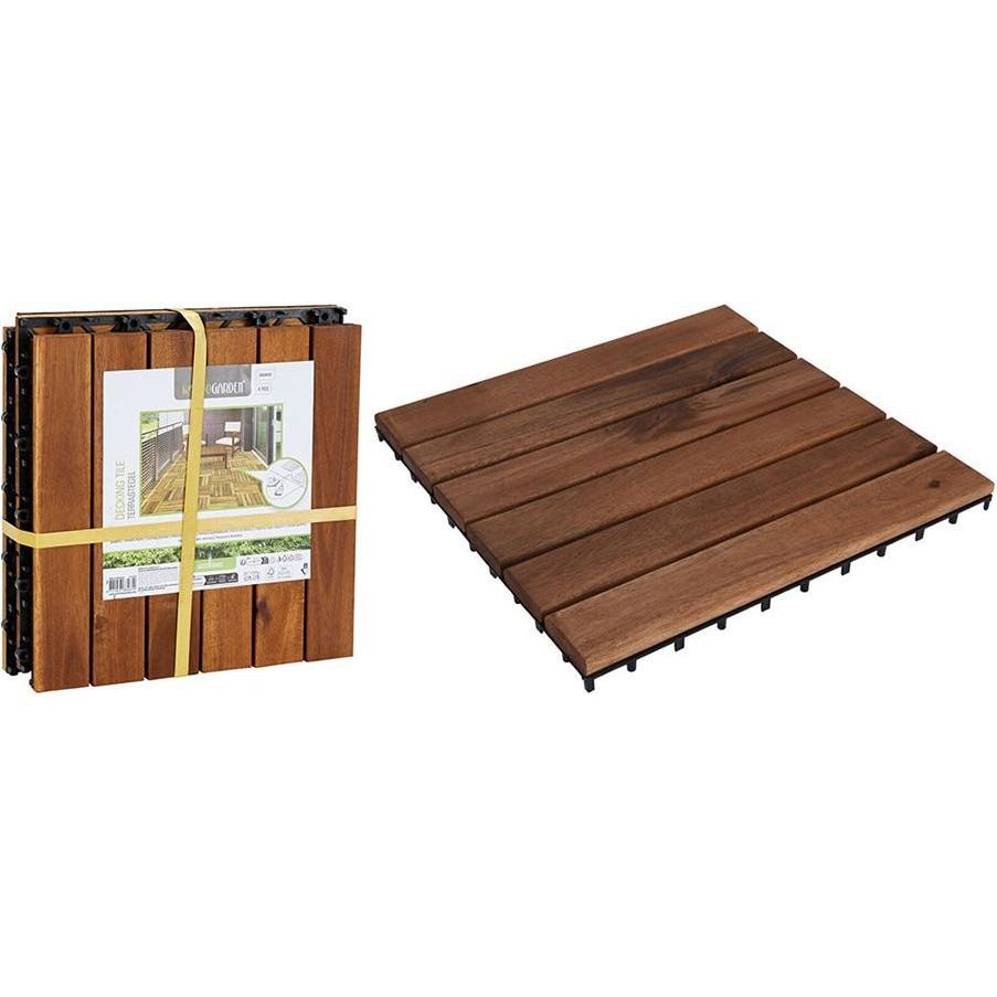 ProGarden, Pavimentazione da giardino, Acacia wood tiles for terrace, 30 x 30 cm, 4 pieces (4x, 30 x 30 cm)