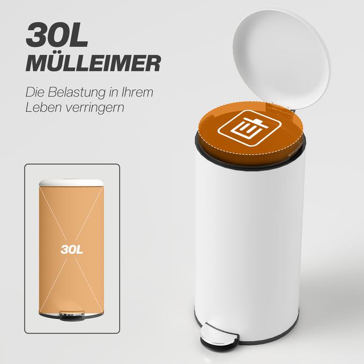 Image du produit Homcom Mülleimer Metall, Kunststoff Cremeweiss (30 l)