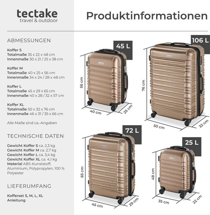 Actual product image tectake Suitcase set 4-piece lightweight hard shell (106 l)