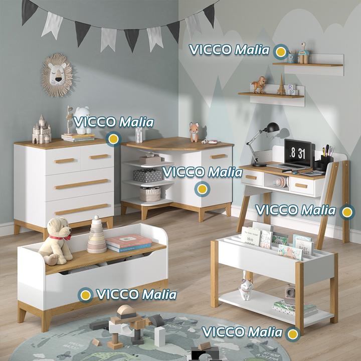 Produktbild VitaliSpa Spielzeugtruhe Malia, Weiss/Eiche, 107.2 x 50 cm mit Sitzbank