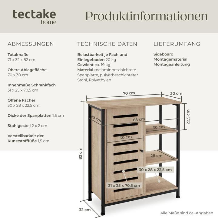 Image du produit tectake Buffet 71x32x82cm (71 x 32 x 82 cm)