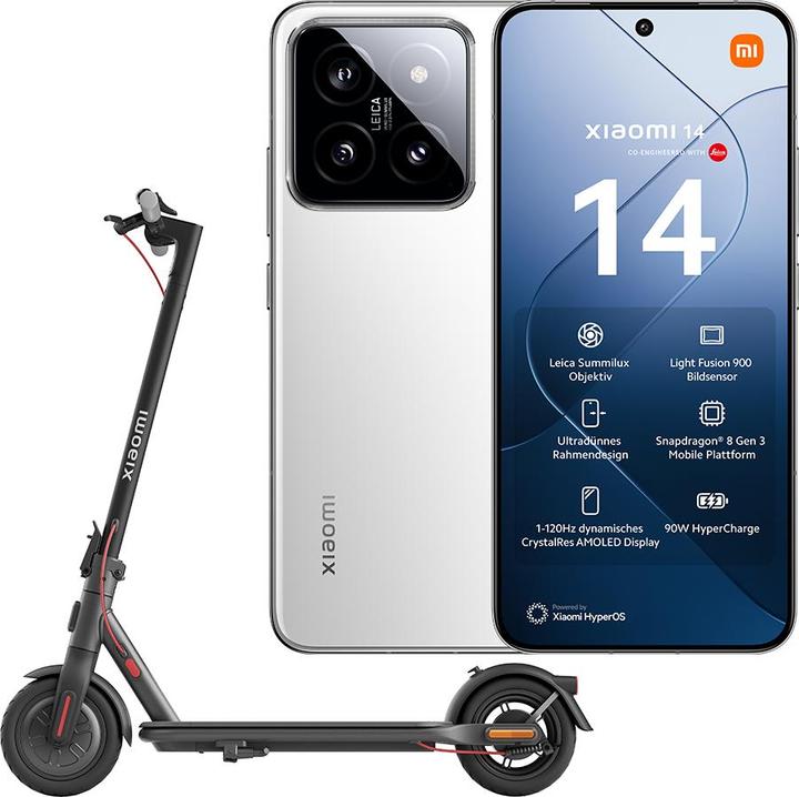 Actual product image Xiaomi 14 with Electric Scooter 4 Lite (512 GB, White, 6.36", Dual SIM, 5G)