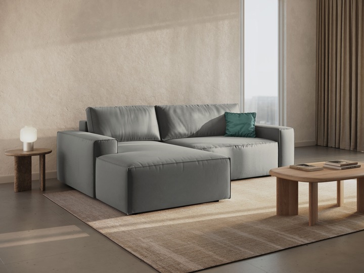 Actual product image Micadoni Velvet Left Corner Sofa With Bed Function And Box, "Jodie", 3 Seats, 246x151x86 Made in Europe (Corner sofa)