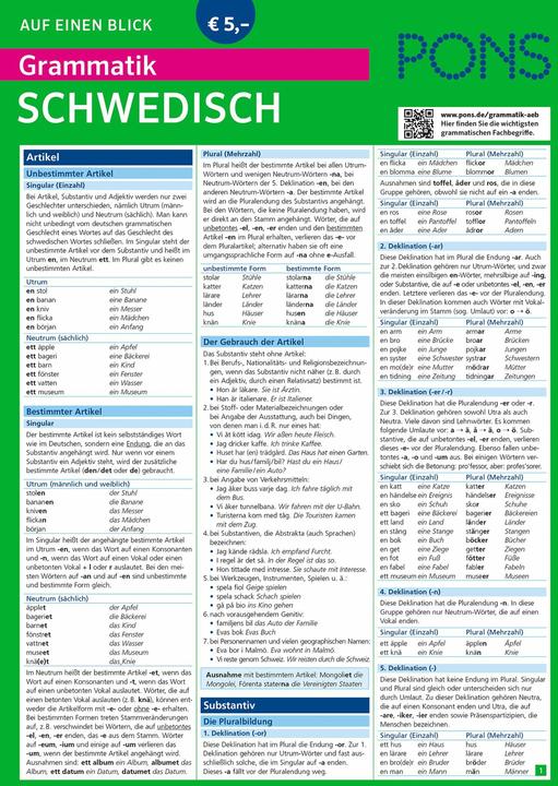 Nutritional values and ingredients Grammatik auf einen Blick Schwedisch (German, Anders, Britta, 2016)