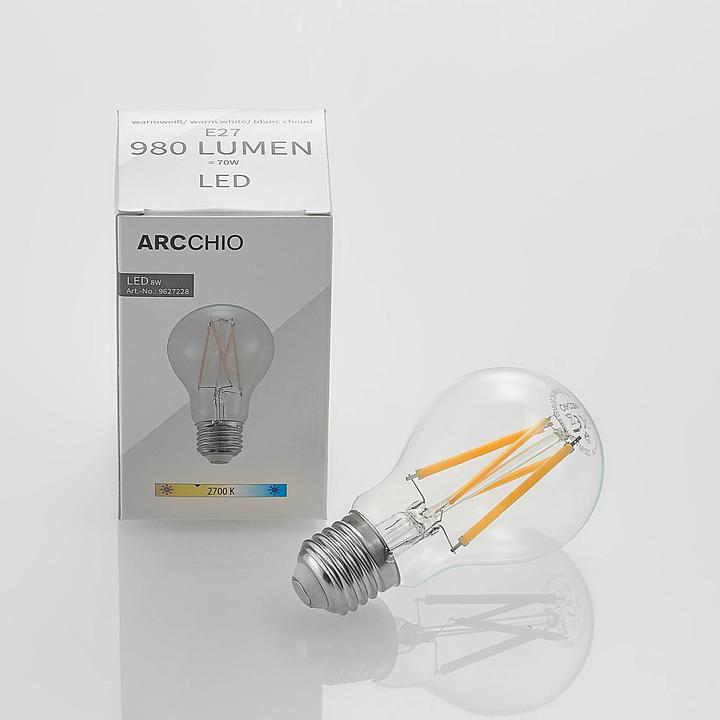 Actual product image Arcchio LED Lamp E27 8W 2,700K Filament, Dimmable, Clear (E27, 8 W, 980 lm, 1 x, E)