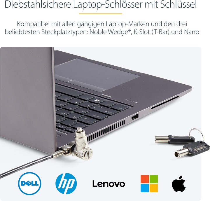 Produktbild StarTech COM 25-Pack Universal Laptopschloss 2m Master Key Sicherheitsschloss Noble Wedge/Nano/K-Slo